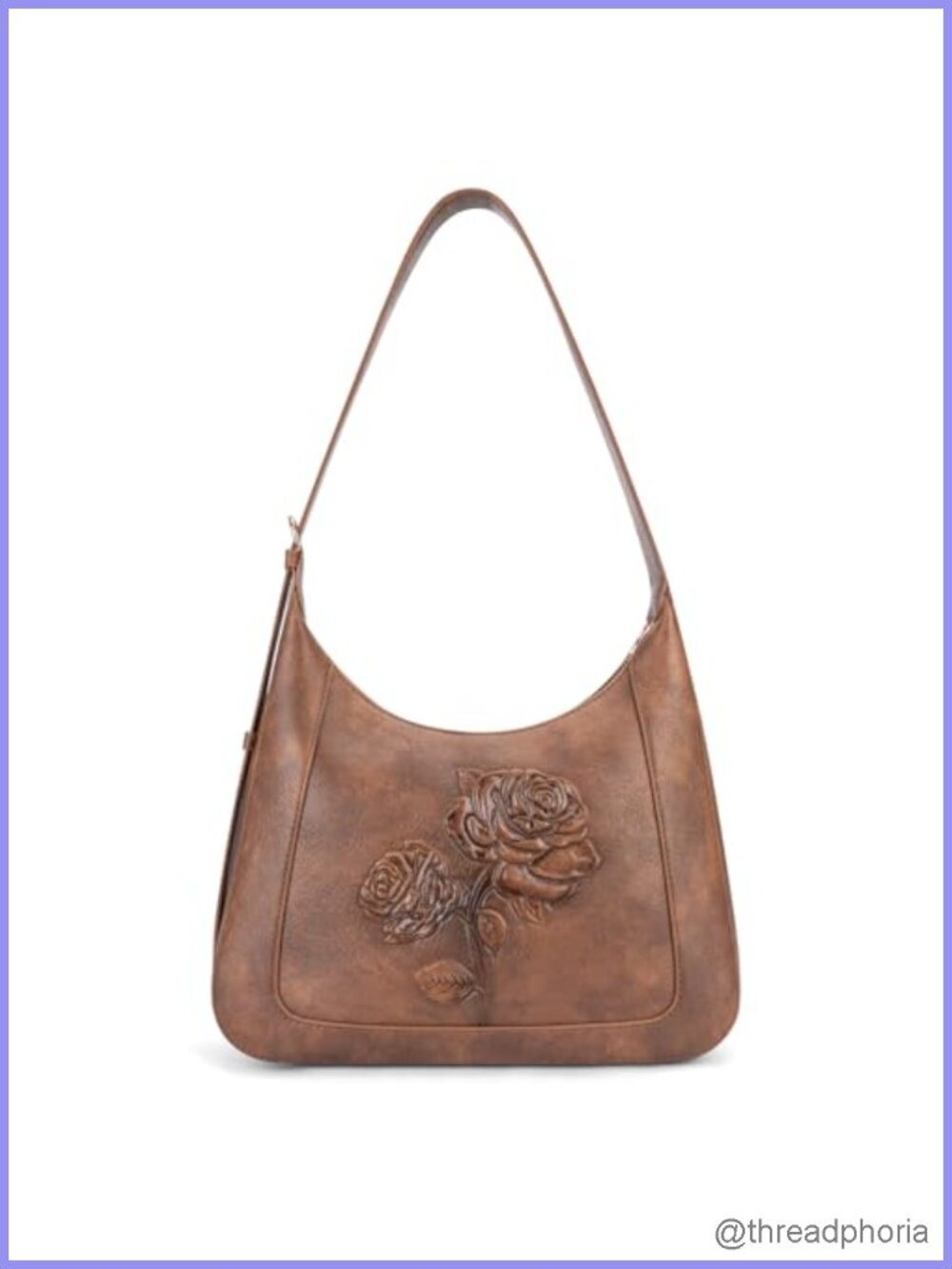 Women's Small Vegan Leather Hobo Shoulder Bag Embossed Floral Purse